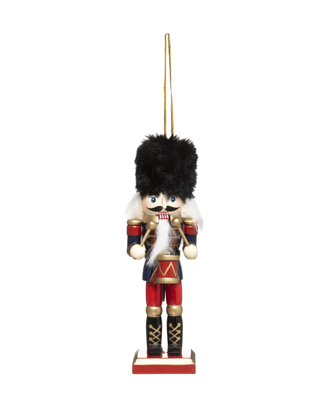 Suspension casse-noisette en bois soldat traditionnel pour Noël bleu rouge et or avec tambour