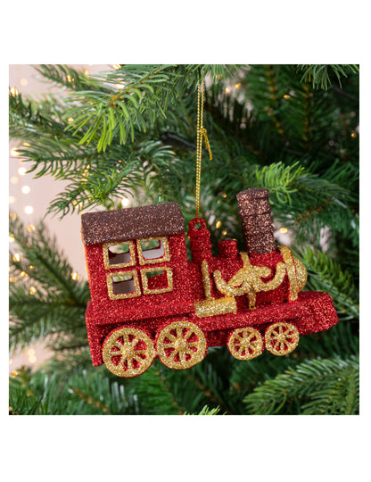 Vianočná ozdoba na stromček s červeno-zlatým trblietavým vláčikom