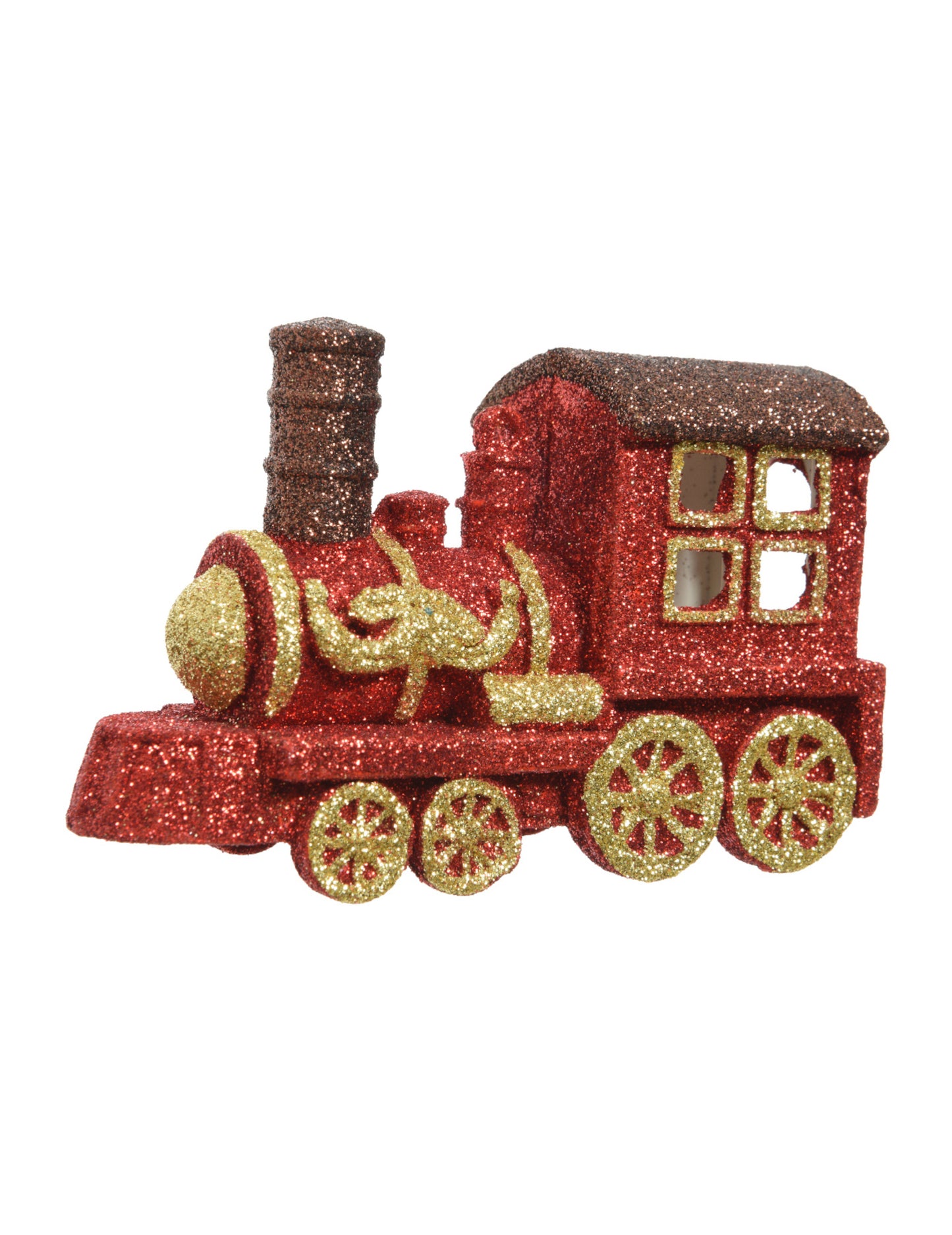 Vianočná ozdoba na stromček s červeno-zlatým trblietavým vláčikom