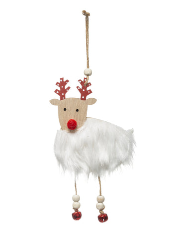 Závesná dekorácia sob s bielou a červenou kožušinou 18 cm 