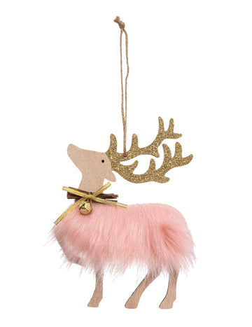 Závesná lampa s rozprávkovým sobam 17,5 cm z ružovej trblietavej látky