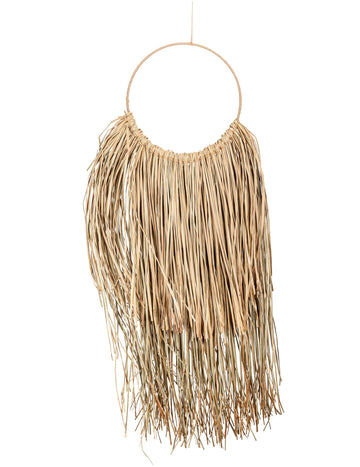 Okrúhla závesná lampa z prírodnej rafie, 90 x 28 cm štýl lapača snov