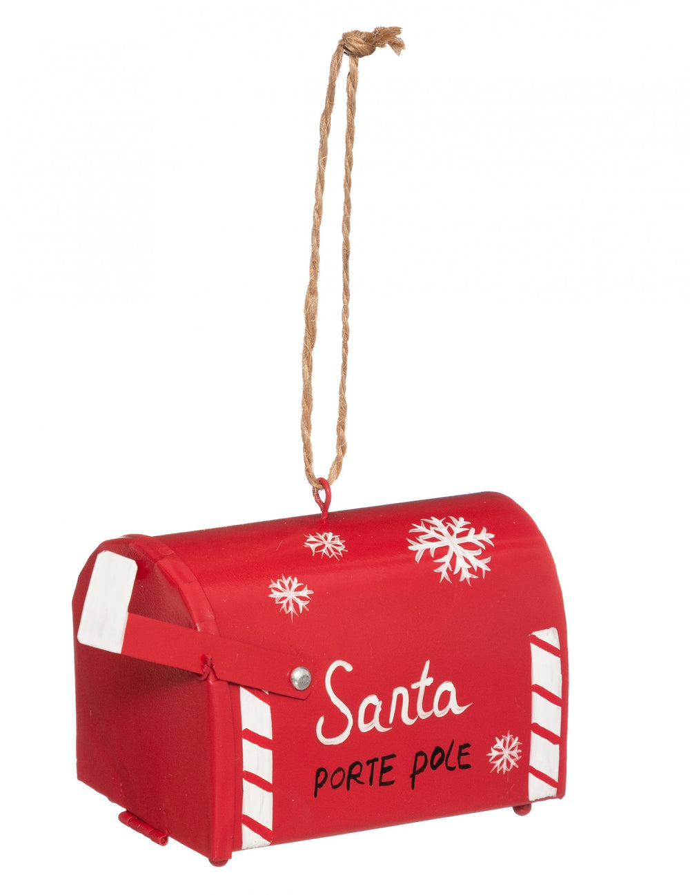 Suspension boite aux lettres pour sapin rouge avec flocons et inscription Santa