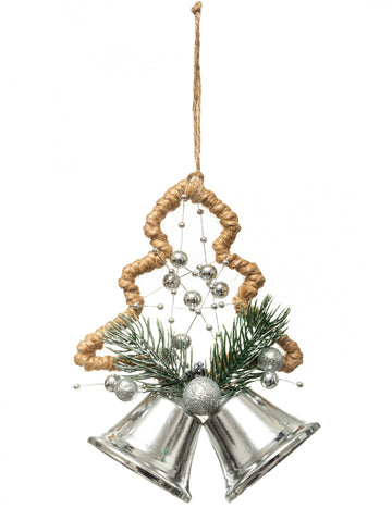Závesná dekorácia stromček a strieborné zvončeky 12 cm 