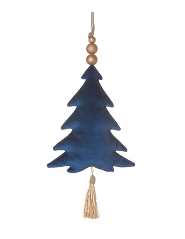 Vianočná ozdoba na stromček z námorníckej modrej zamatovej látky 22 cm so strapcom