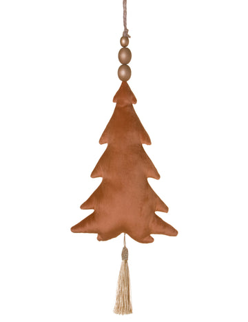 Závesná lampa na vianočný stromček z terakotového zamatu 22 cm so slonovinovým strapcom