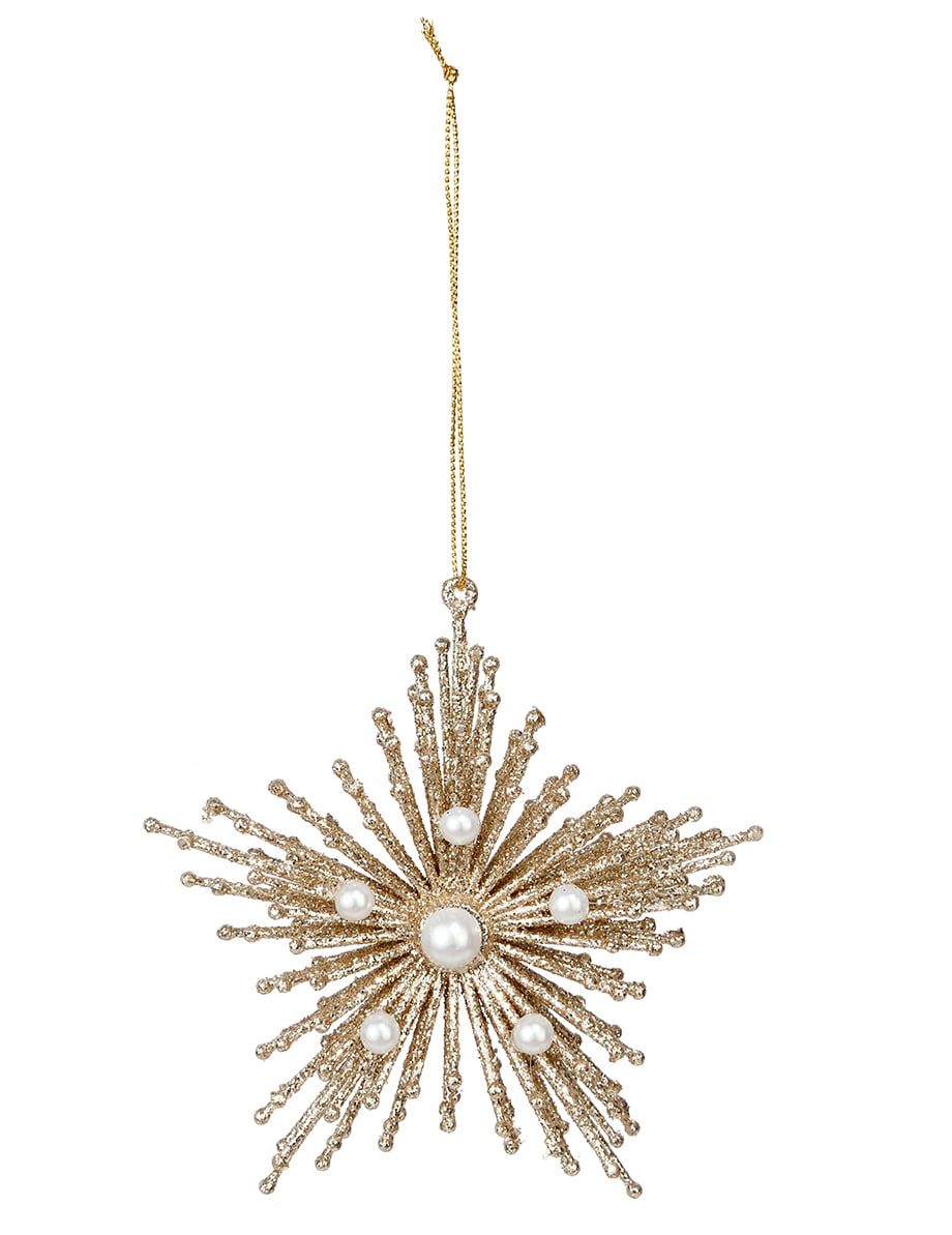 Suspension étoile galaxy paillettes or à perles blanches