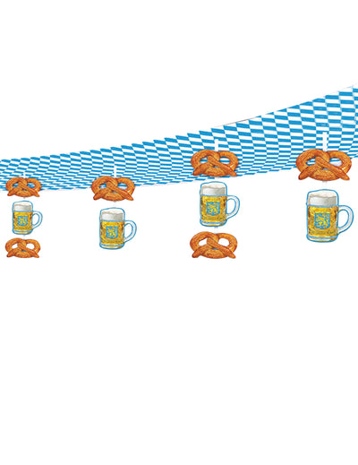 Suspensions bières et bretzels pour fête de la bière bleues et blanches