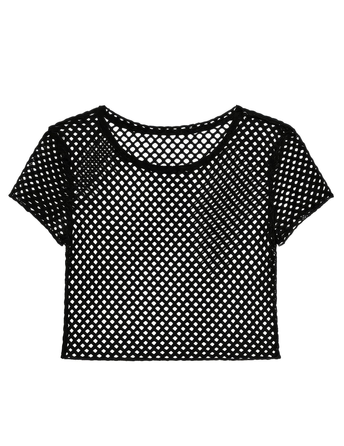 Vue à plat du T-shirt résille pour femme noir
