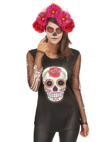 Farebné kostrové tričko žena Dia de los Muertos