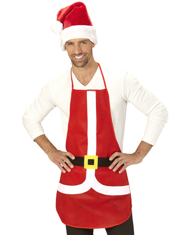 Tablier de Noël pour adulte rouge avec motif ceinture et bonnet de Père Noël