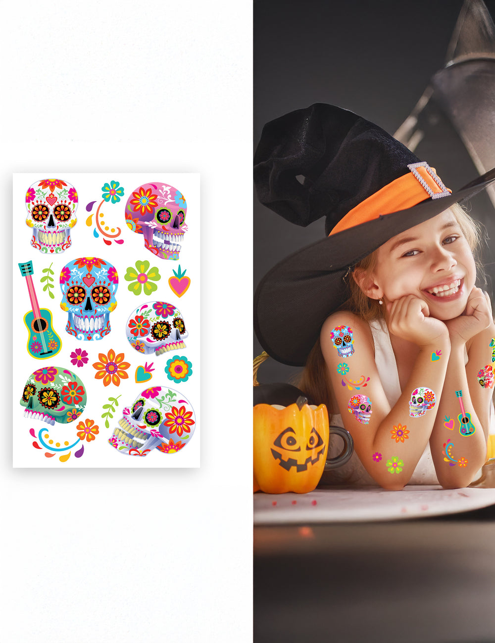Tatouages Dia de los muertos pour enfant colorés