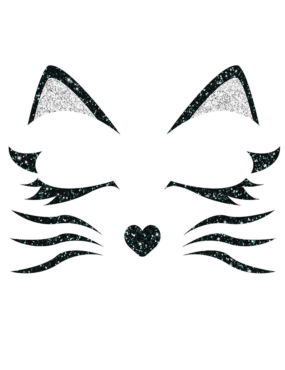 Détail du motif des tatouages pailletés chat pour adulte noir et argent