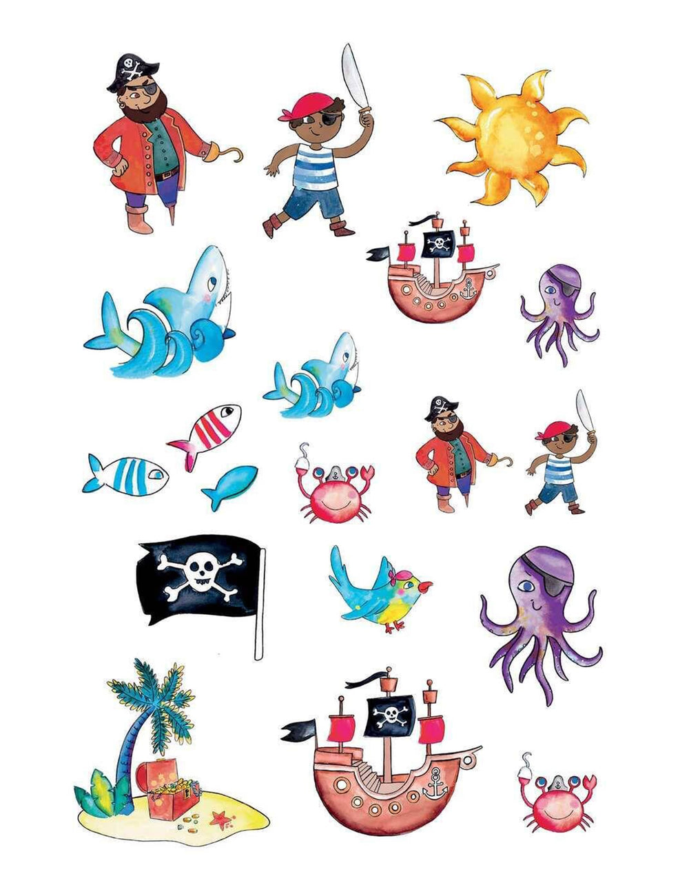 Tatouages pirates pour enfant multicolores avec bateaux et requins