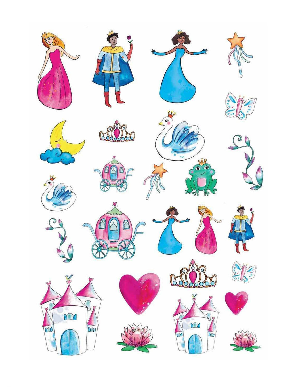 Tatouages princesses pour enfants multicolores avec château et carrosse