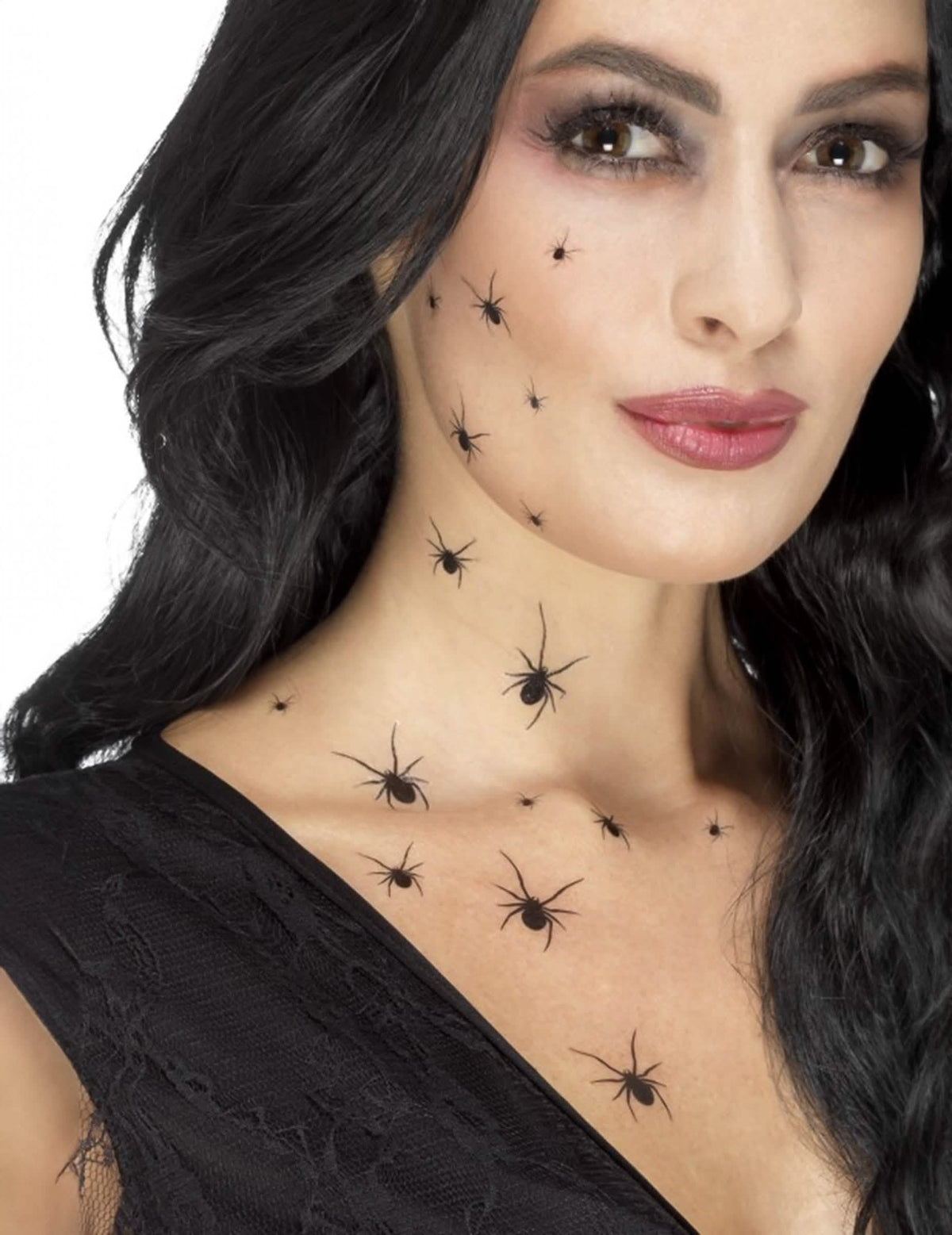 Dočasné tetovania pavúky halloween pre ženu čierne na tvár a krk