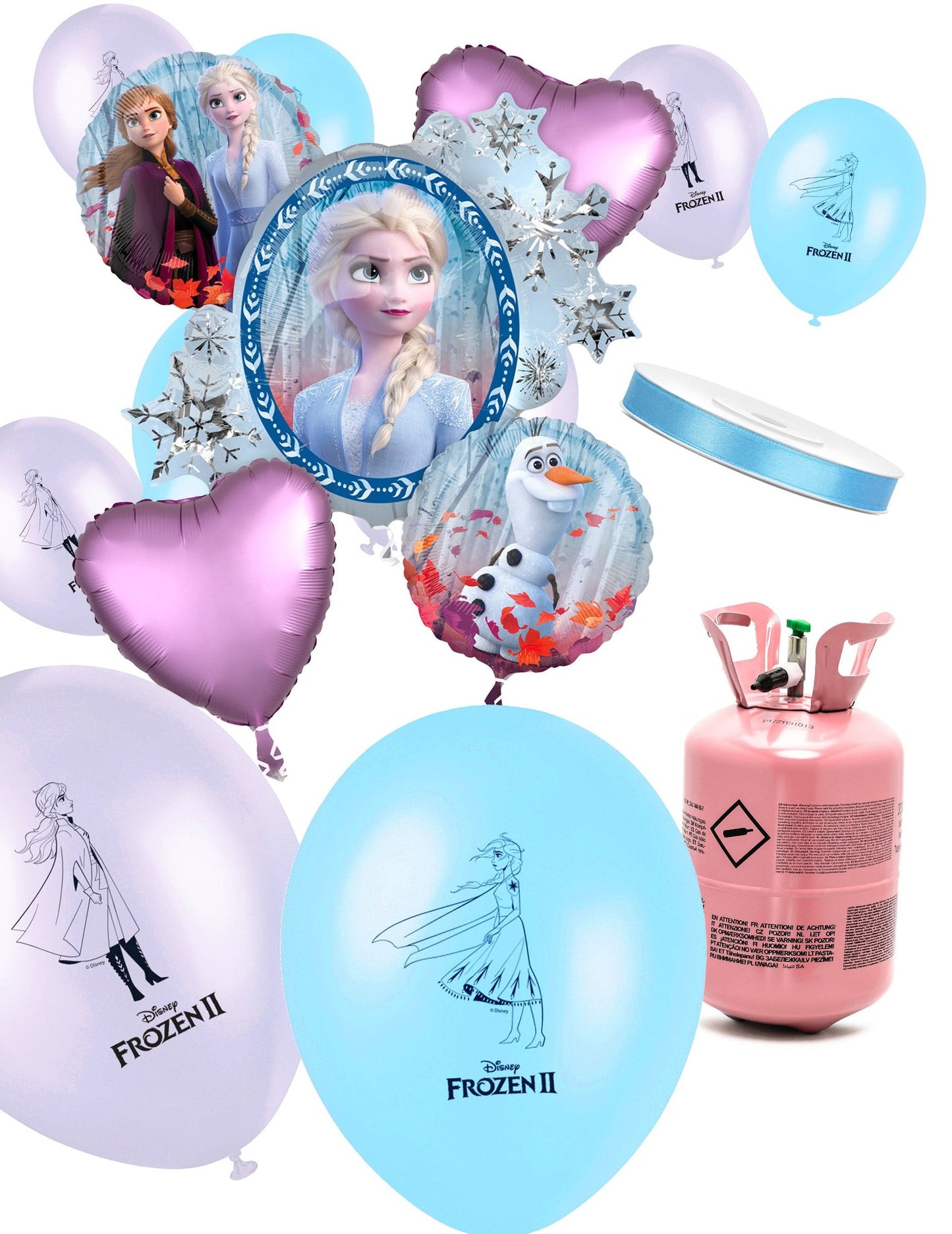 Súprava s héliovou fľašou s 13 balónmi Frozen™ a stuhou