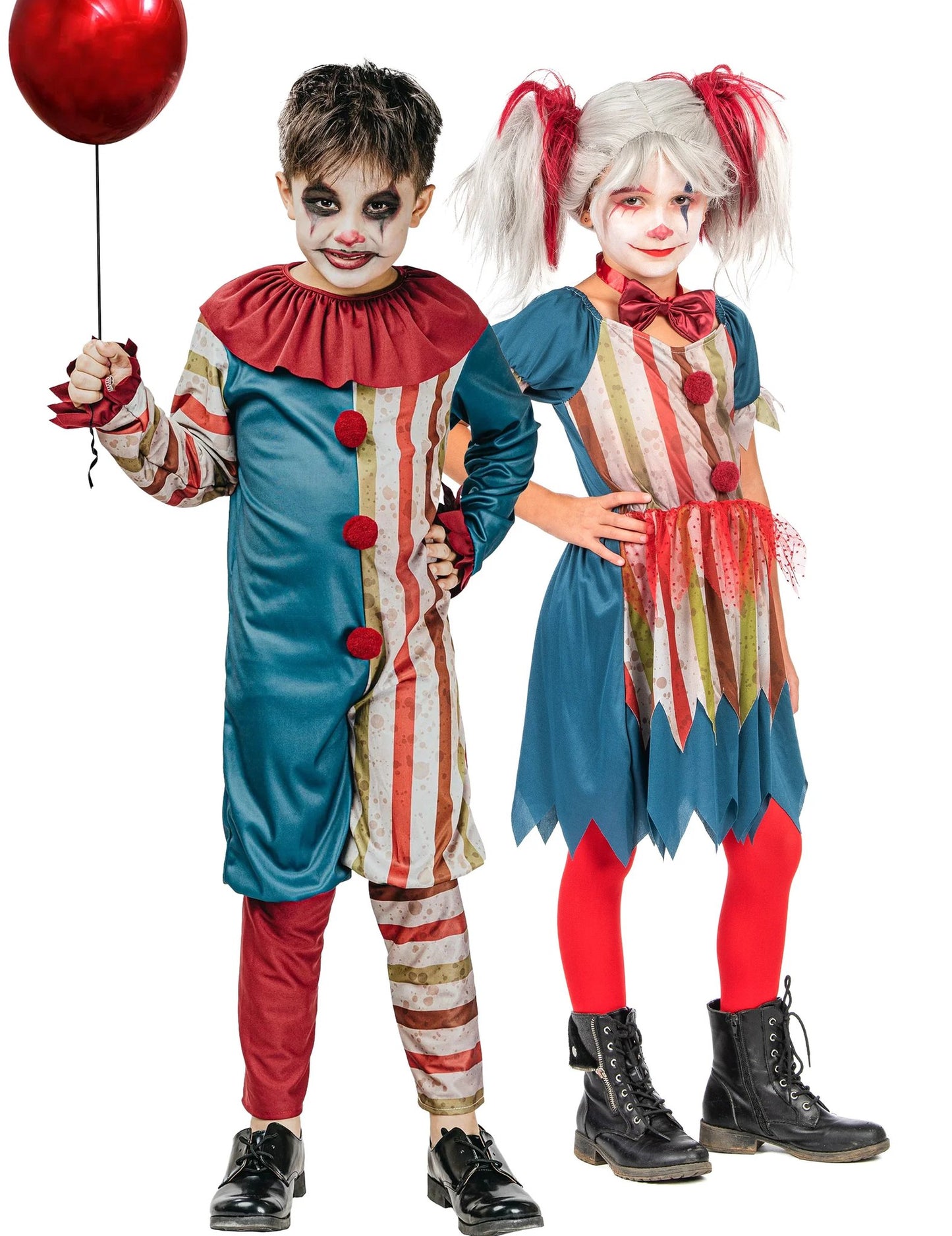 Farebný detský halloweensky kostým páru klaunov