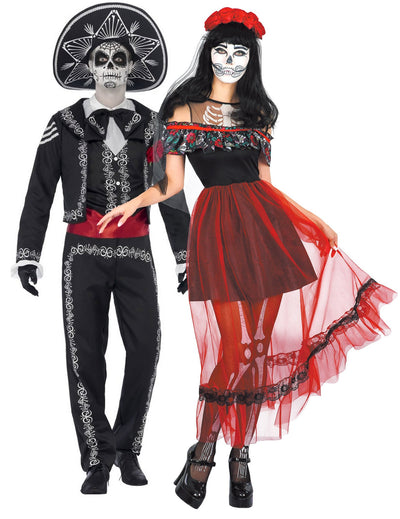 Párový kostým mexickej kostry Dia de los muertos Halloween pre dospelých