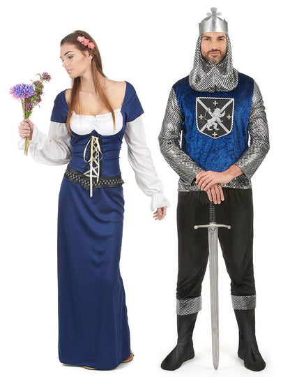 Modrý stredoveký párový kostým pre dospelých