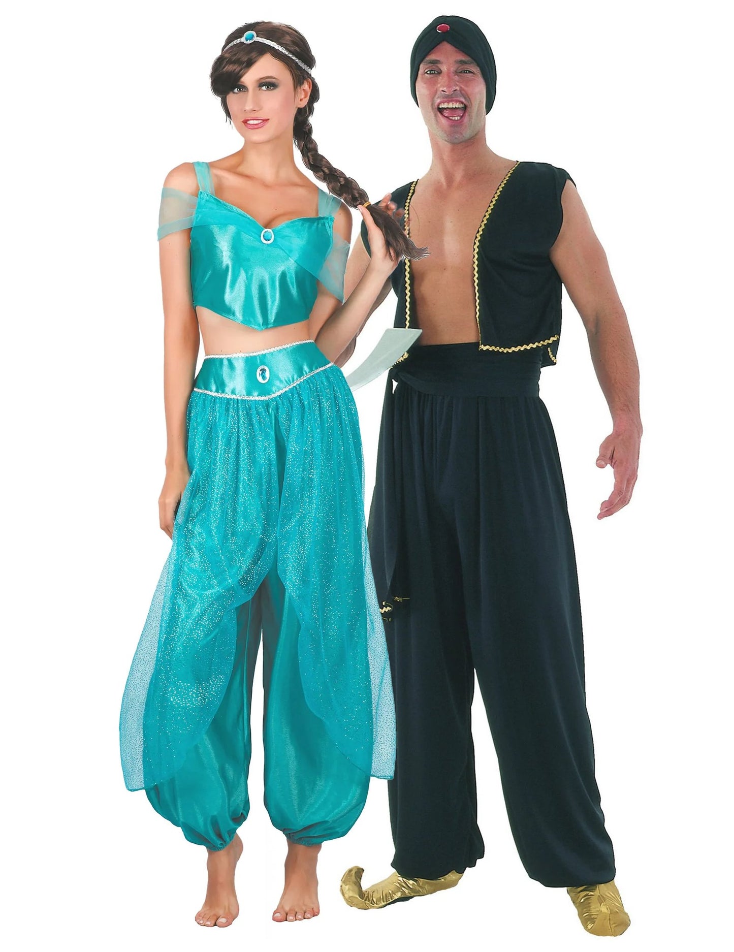 Párový kostým sultána a princeznej, modrý, pre dospelých