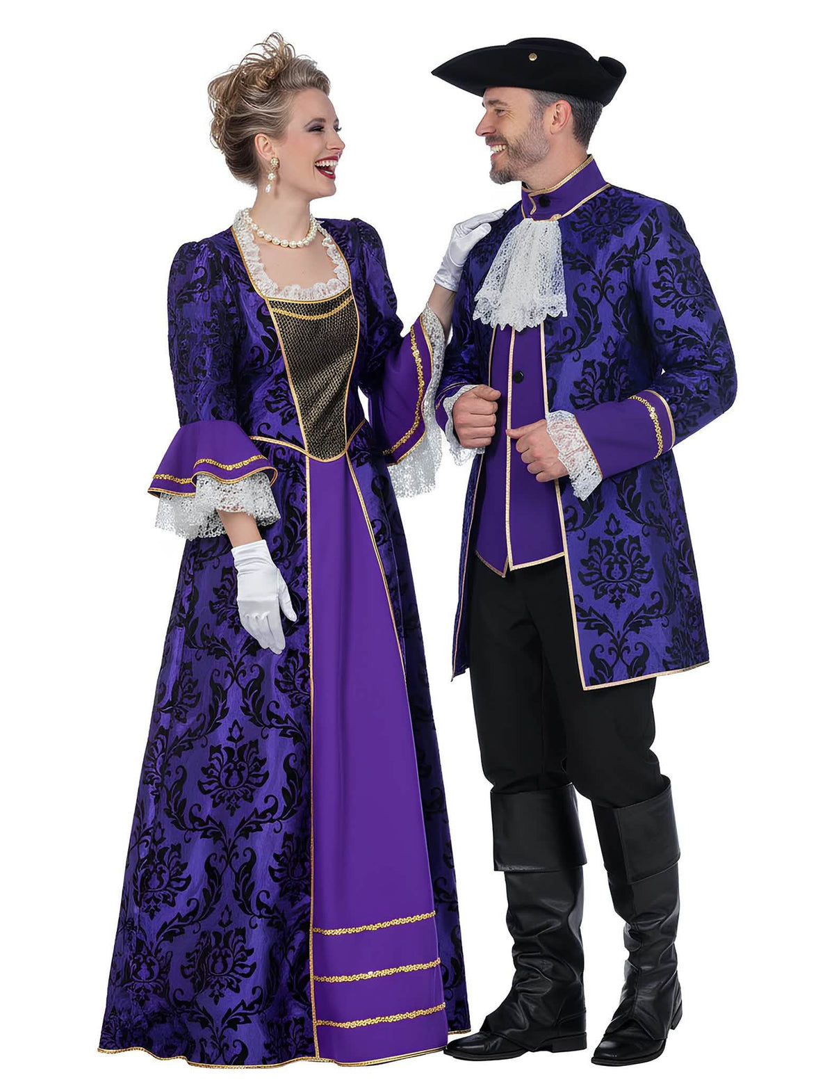 Vue de profil du déguisement de couple marquis baroques