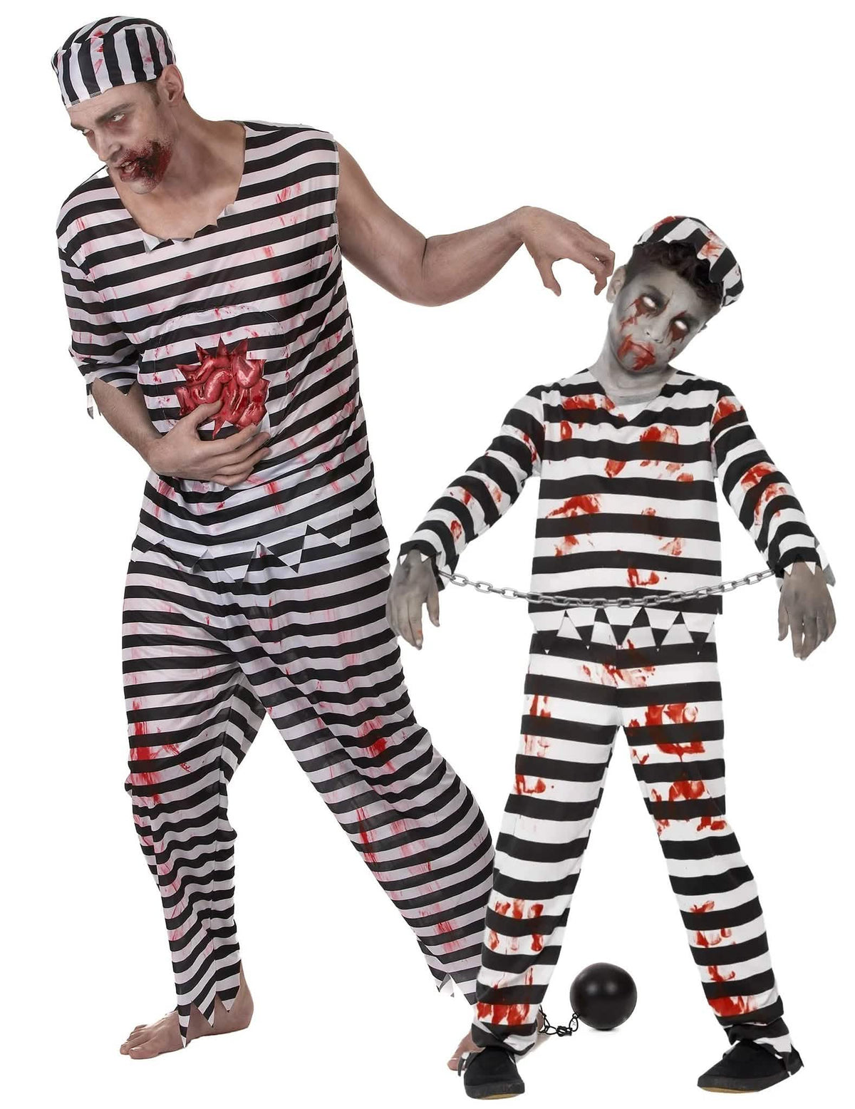 Strašidelný zombie väzenský kostým pre pár otec a syn na Halloween