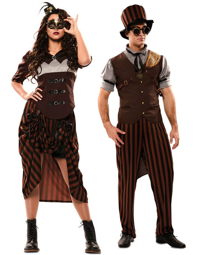 Párový steampunkový kostým hnedý pre dospelých