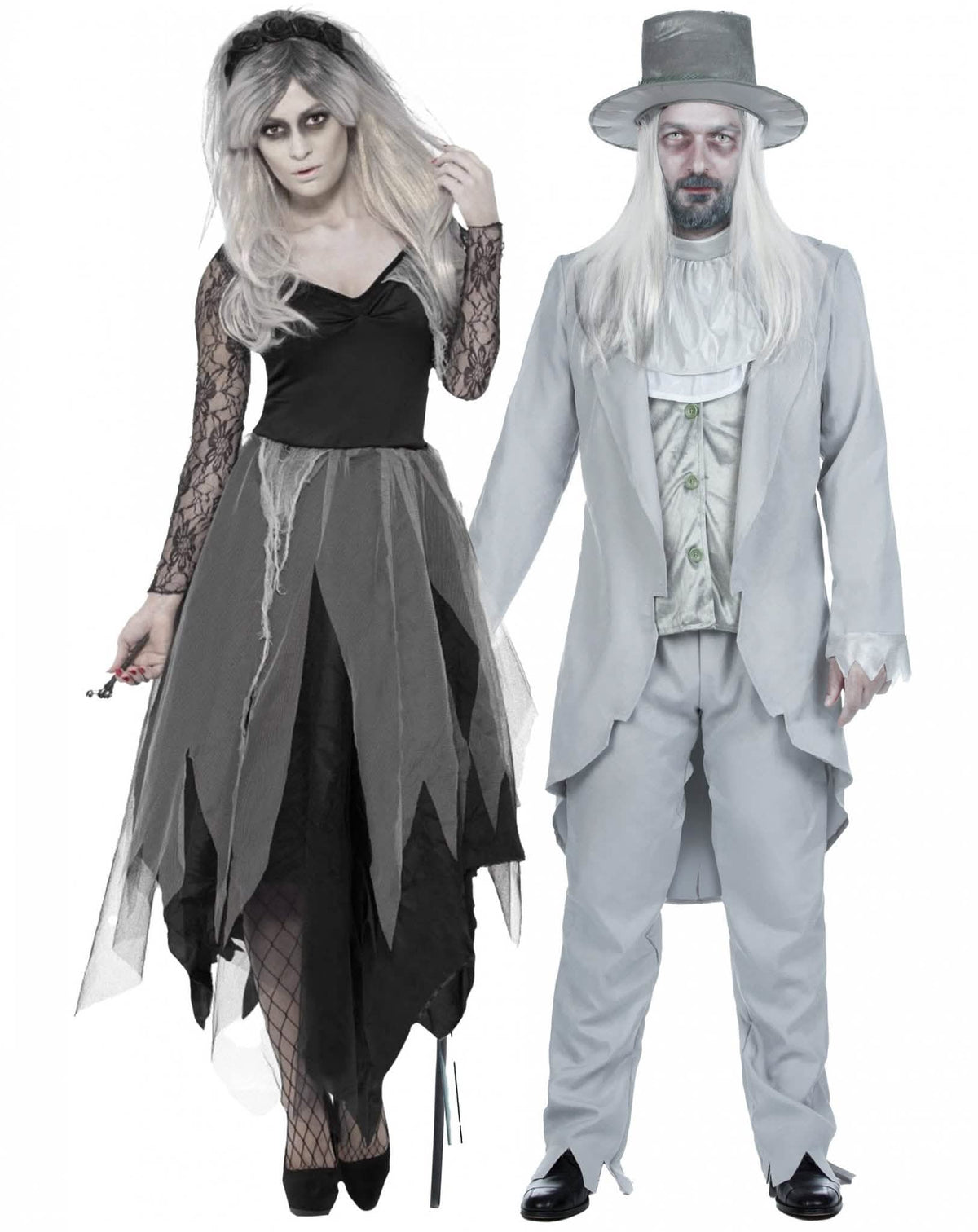 Párový kostým duchovných manželov na Halloween pre dospelých