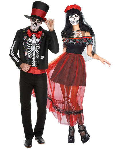 Párový kostým kostry Día de los Muertos na Halloween pre dospelých