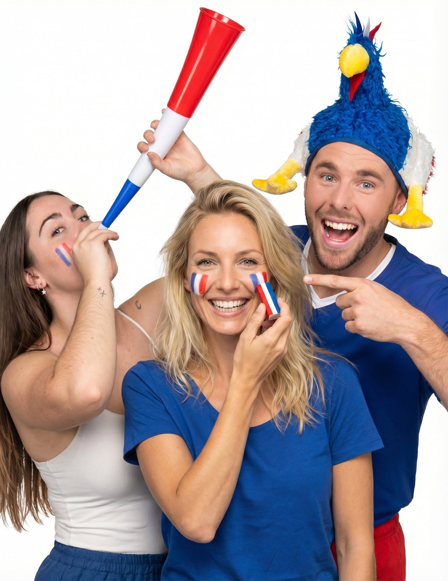 Set fanúšika Francúzska: klobúk, trúba na hmlu a make-up