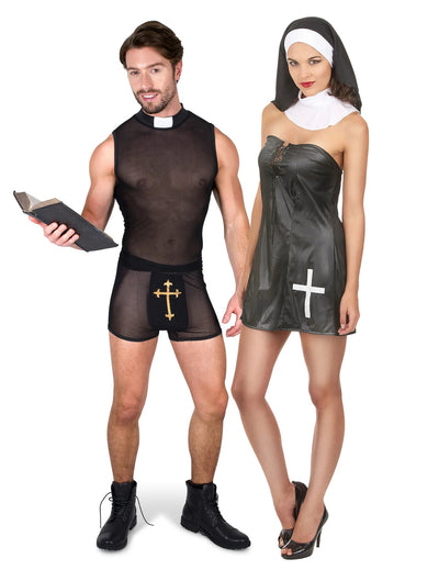 Párty kostým pre dospelých: sexy kostým kňaza a mníšky