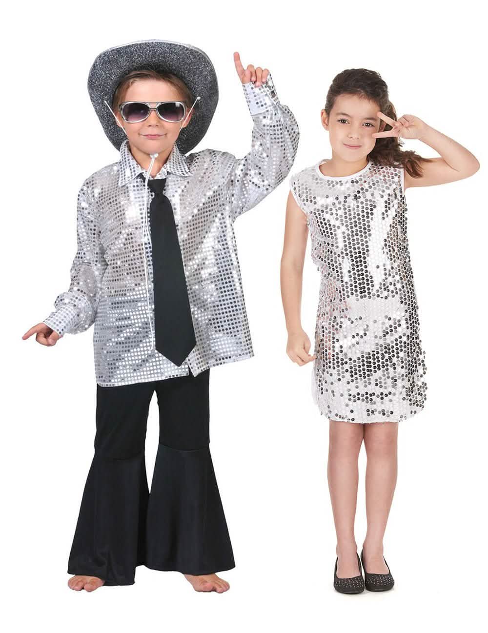 Detský disco párty kostým strieborný pre pár