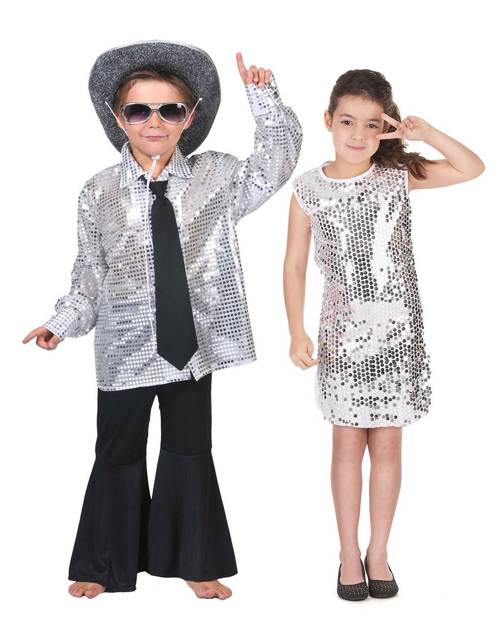 Detský disco párty kostým strieborný pre pár