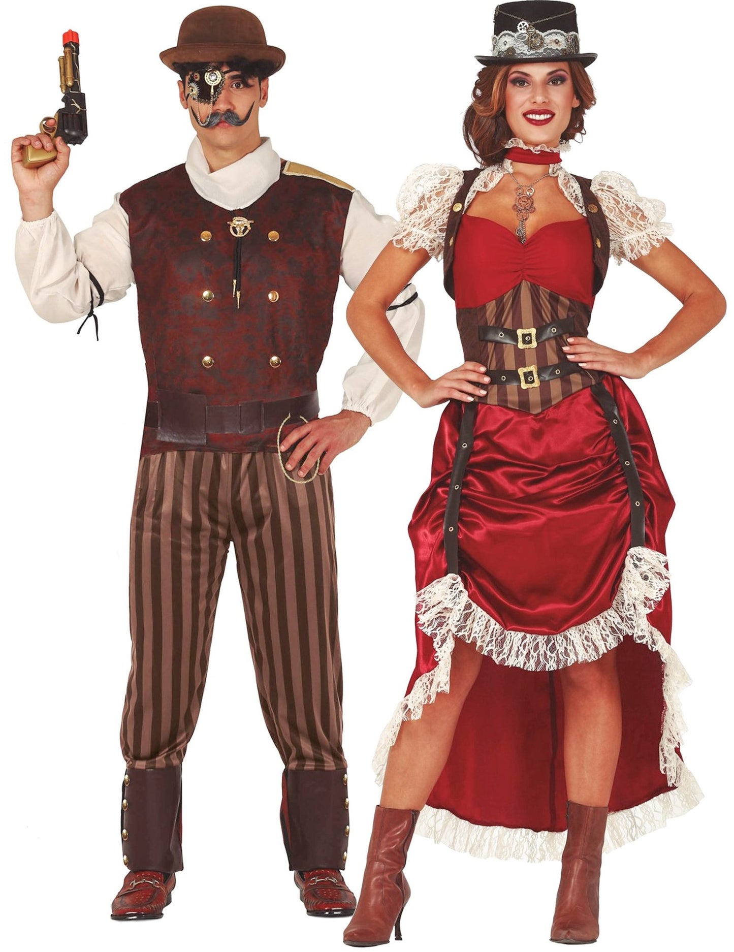 Dospelý párový steampunkový kostým červený