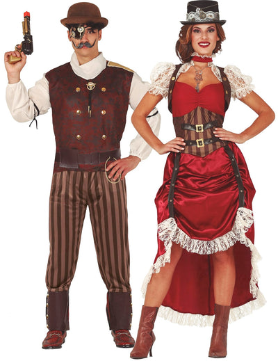 Dospelý párový steampunkový kostým červený