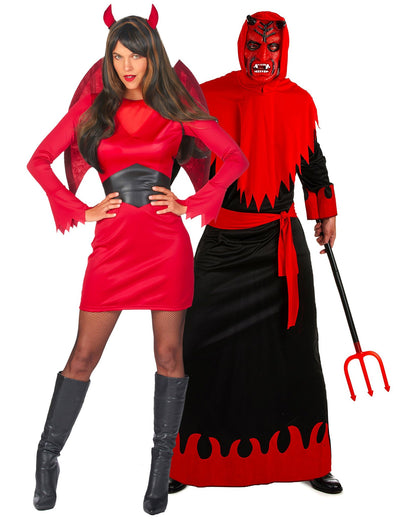 Párty kostým pre pár: červená diabolka a démonický diabol Halloween pre dospelých