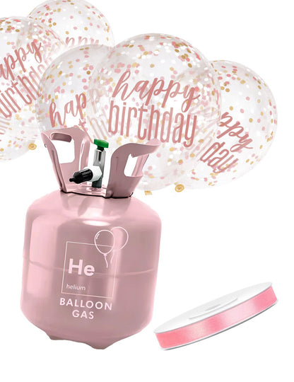 Súprava héliovej fľaše so 6 balónmi s konfety Happy Birthday a stuhou
