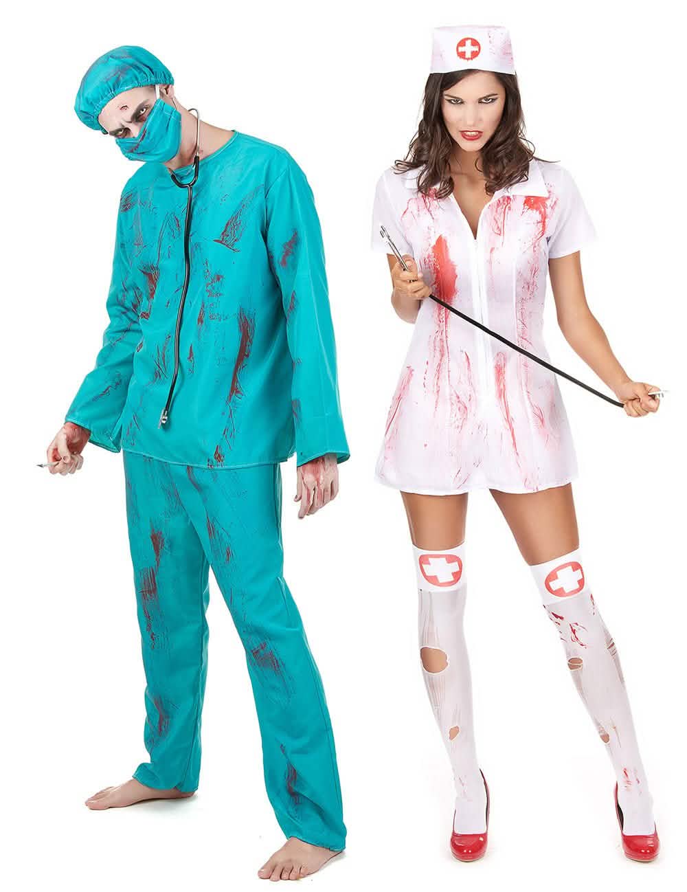 Zombie párty kostým chirurg a sestra na Halloween