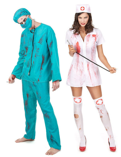 Zombie párty kostým chirurg a sestra na Halloween