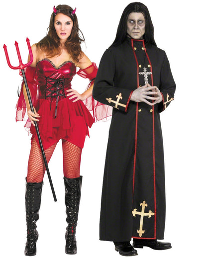 Sexy párty kostým diabolky a démonického mnícha na Halloween pre dospelých