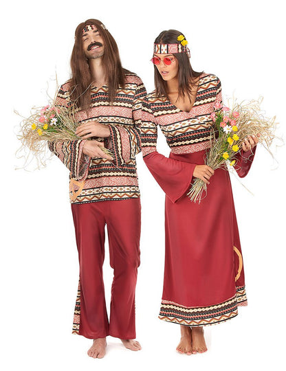 Hippie párty kostým bordová pre dospelých
