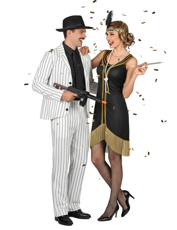 Kostým pre dospelých gangsterov: bielo-čierno-zlatý Charleston