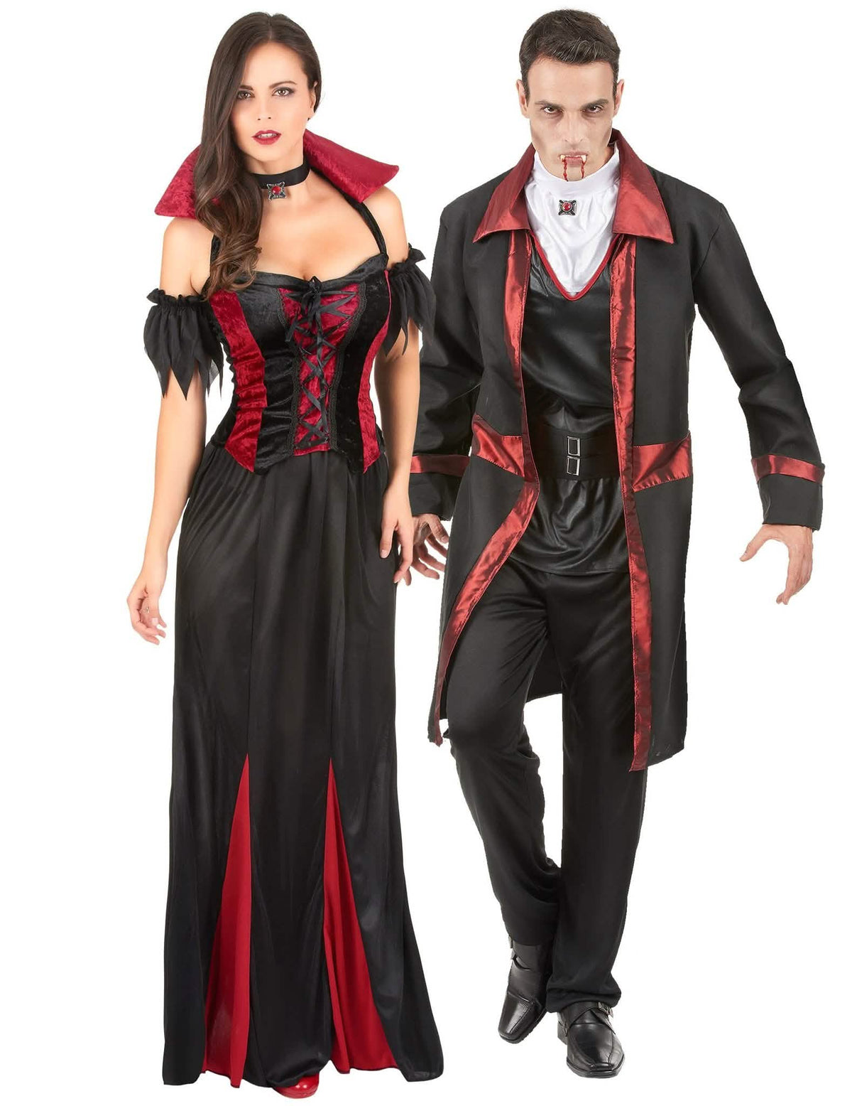 Elegantný párový upírsky kostým na Halloween pre dospelých
