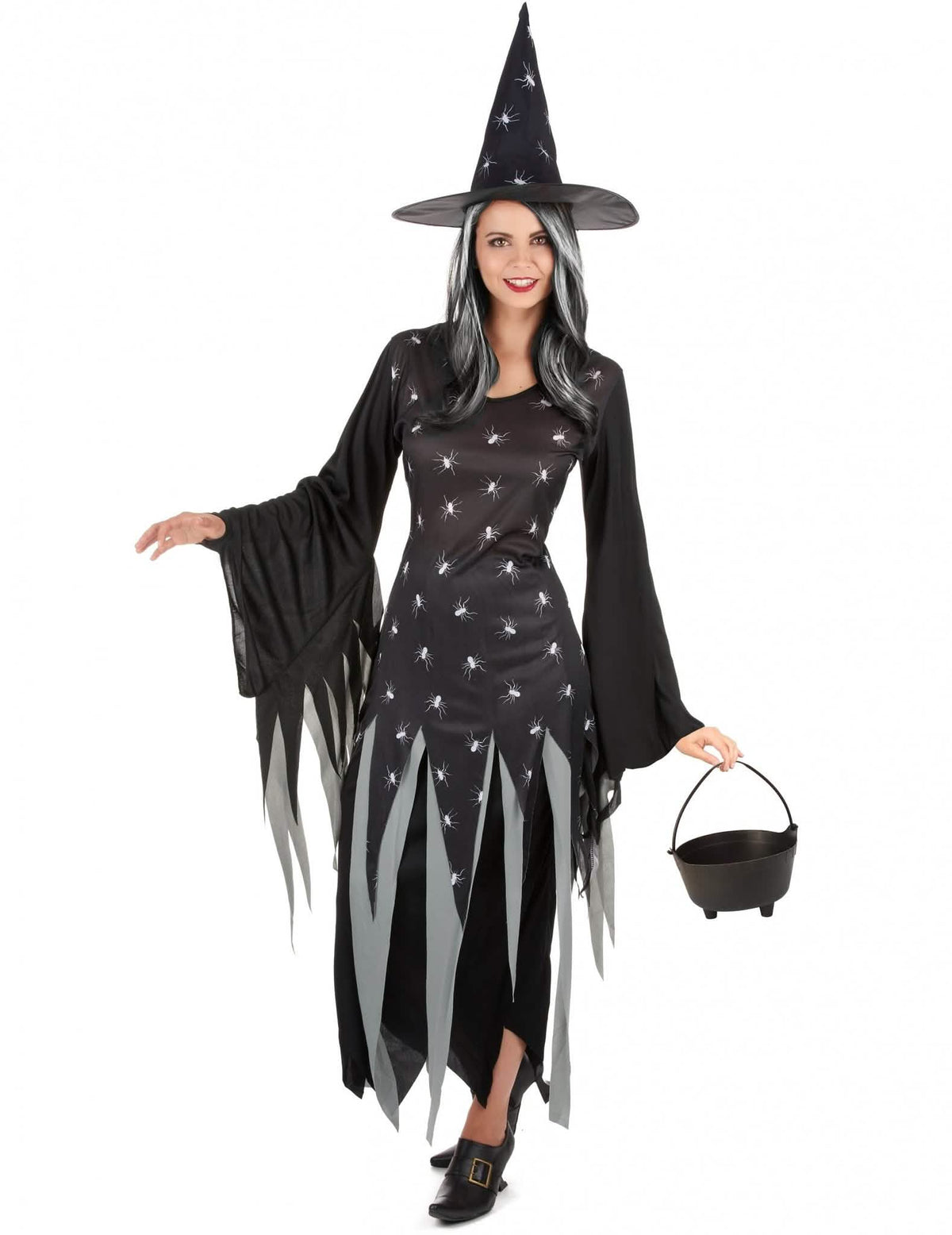 Balíček kostýmu čarodejnice pre ženy s kotlíkom a parochňou na Halloween