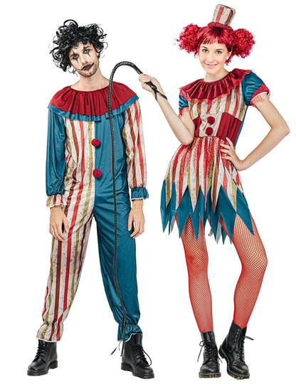 Párový kostým farebných klaunov na Halloween