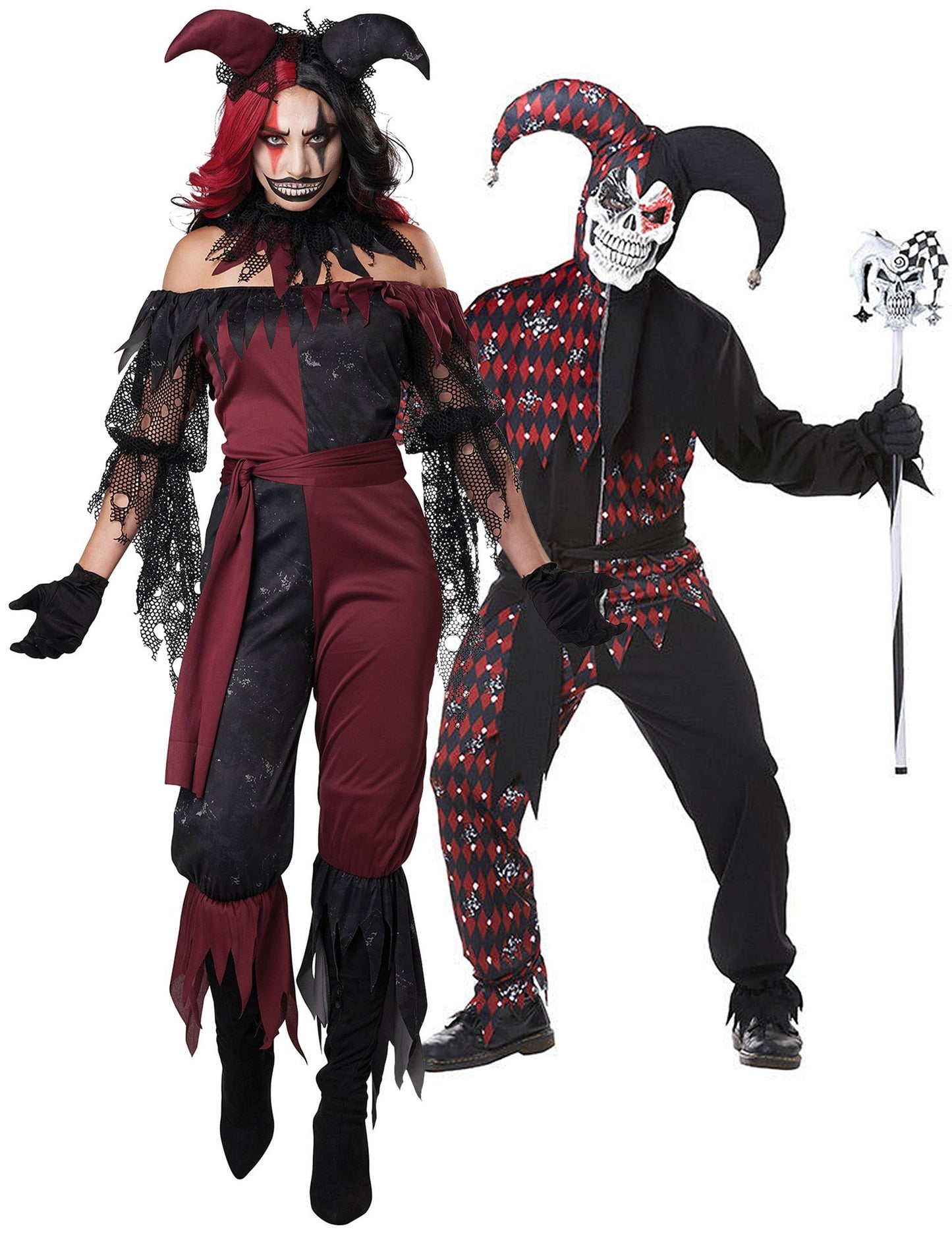 Párty kostým pre pár Arlekín a psychopatický joker pre dospelých