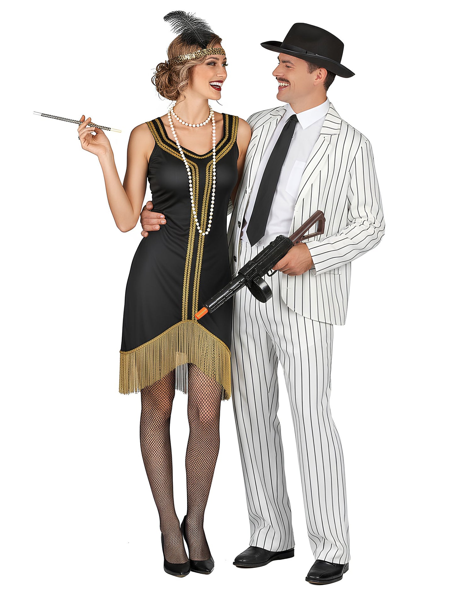 Kostým pre dospelých gangsterov: bielo-čierno-zlatý Charleston