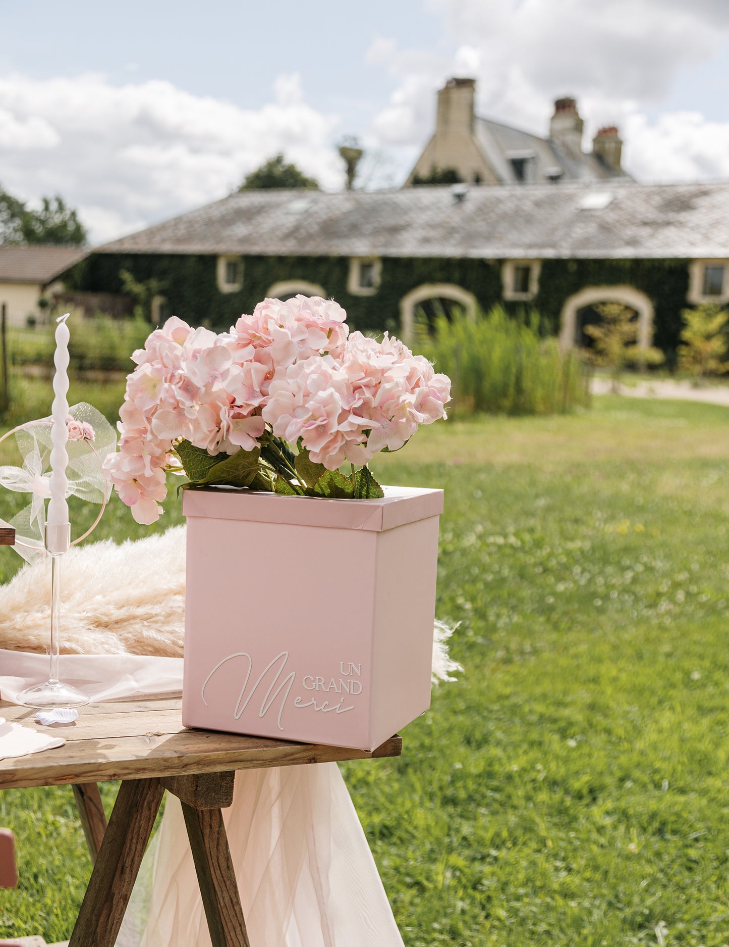 Umelá ružová hortenzia, 19 cm, vyrobená z látky