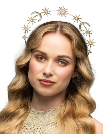 Kovová čelenka so slnkom, mesiacmi a hviezdami